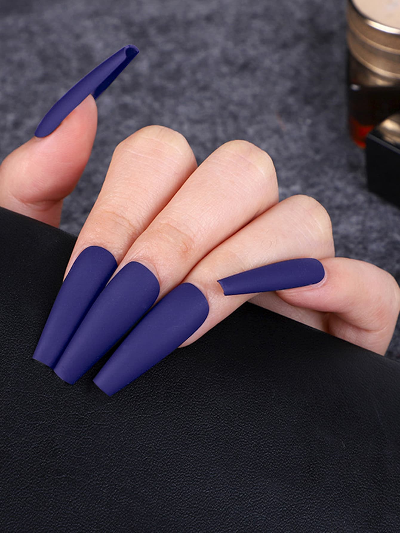 24pcs Long Coffin Solid Fake Nail & 1pc Nail File & 1sheet Tape - Royal Blue - View 1