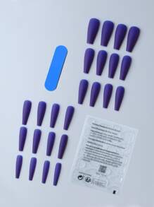24pcs Long Coffin Solid Fake Nail & 1pc Nail File & 1sheet Tape - Royal Blue - View 2