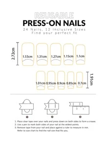 Get Glamorous With 24Pcs Long Square French Broken Heart Pattern Fake Nail & 1Pc Nail File & 1Sheet Tape Press On Nails Nail Supplies Nails - Multicolor - View 3