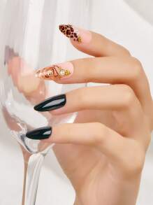 Nail Nina Get Glamorous with 24pcs Extra Long Stiletto Leopard & Flower Pattern Pearl Fake Nail & 1pc Nail File & 1sheet Tape - Multicolor - View 1