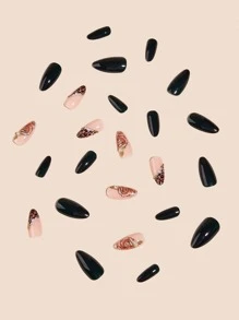 Nail Nina Get Glamorous with 24pcs Extra Long Stiletto Leopard & Flower Pattern Pearl Fake Nail & 1pc Nail File & 1sheet Tape - Multicolor - View 4