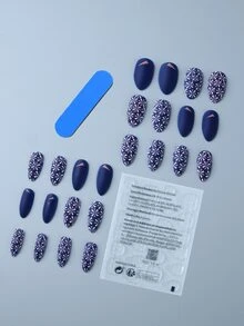 24pcs Long Almond Geometric Pattern Fake Nail & 1pc Nail File & 1sheet Tape - Multicolor - View 2