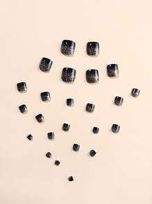 Transform Your Nails with 24pcs Short Square Black Glitter Fake Toenail & 1pc Nail File & 1sheet Tape - Multicolor - View 6