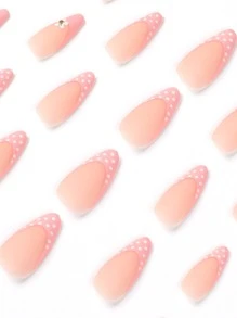 Instantly Upgrade Your Look With 24Pcs Long Almond French Flower Dots Fake Nail & 1Pc Nail File & 1Sheet Tape For Women And Girls Press On Nails Nail Supplies Nails - Multicolor - View 2