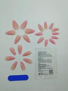 Instantly Upgrade Your Look With 24Pcs Long Almond French Flower Dots Fake Nail & 1Pc Nail File & 1Sheet Tape For Women And Girls Press On Nails Nail Supplies Nails - Multicolor - View 3