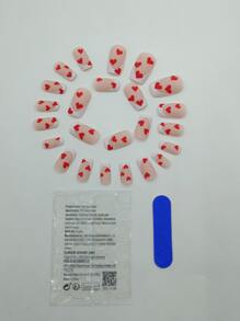 Transform Your Nails With 24pcs Short Square White French Heart Pattern Fake Nail & 1pc Nail File & 1sheet Tape - Multicolor - View 3