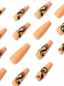 24pcs Long Coffin Floral Pattern Fake Nail & 1pc Nail File & 1sheet Tape - Multicolor - View 2