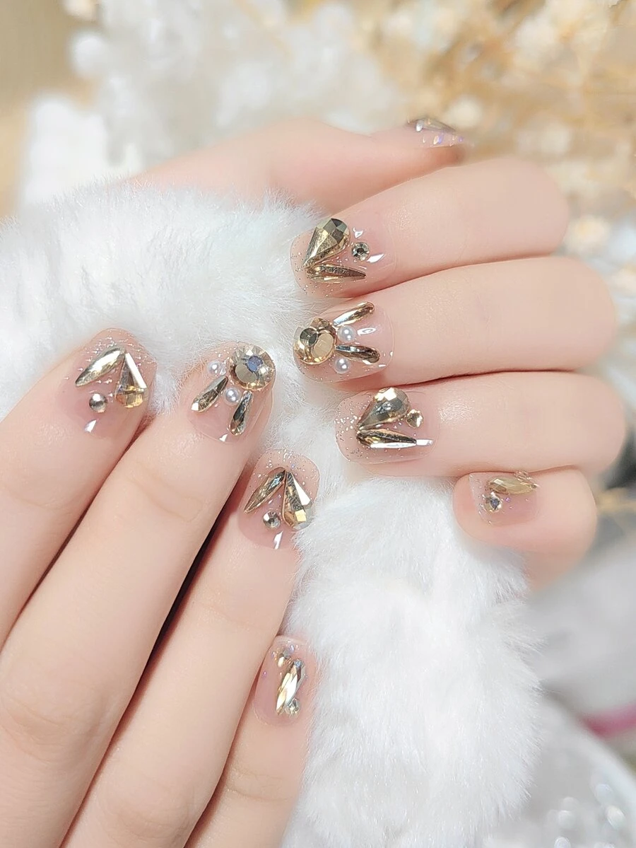 Upgrade Your Look with 24pcs Short Square 3D Rabbit Head Decor Fake Nail & 1pc Nail File & 1sheet Tape For women And Girls - Multicolor - View 1