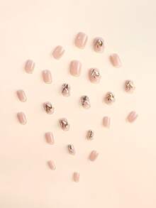 Upgrade Your Look with 24pcs Short Square 3D Rabbit Head Decor Fake Nail & 1pc Nail File & 1sheet Tape For women And Girls - Multicolor - View 2