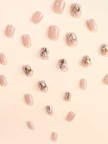 Upgrade Your Look with 24pcs Short Square 3D Rabbit Head Decor Fake Nail & 1pc Nail File & 1sheet Tape For women And Girls - Multicolor - View 6