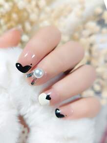 24pcs Short Square Heart Pattern Fake Nail & 1pc Nail File & 1sheet Nail Tape - Multicolor - View 4