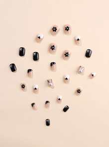 24pcs Short Square Heart Pattern Fake Nail & 1pc Nail File & 1sheet Nail Tape - Multicolor - View 7