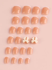 FULL BEAUTY 24pcs Short Square 3D Bow Decor Fake Nail - Dusty Pink - View 2