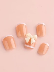FULL BEAUTY 24pcs Short Square 3D Bow Decor Fake Nail - Dusty Pink - View 3