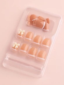 FULL BEAUTY 24pcs Short Square 3D Bow Decor Fake Nail - Dusty Pink - View 4