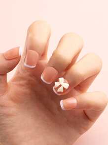 FULL BEAUTY 24pcs Short Square 3D Bow Decor Fake Nail - Dusty Pink - View 5