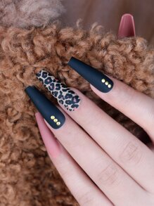 fengshangmei 24pcs Long Coffin Leopard Pattern Fake Nail & 1pc Nail File & 1sheet Tape & 1pc Nail Remover Stick - Multicolor - View 1