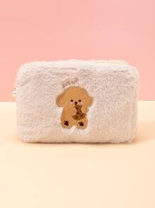 1个米色毛绒饼干可爱小狗大容量柔软八角形化妆包，适合女性和女孩，可作化妆包、护肤包、洗漱包、收纳袋、旅行必备、邮轮必备、宿舍必备、婚礼伴娘礼物、妈妈礼物、生日礼物、送给朋友和老师的礼物、家居装饰、浴室客厅卧室装饰、化妆品收纳整理包、化妆盒、旅行洗漱包、礼品收纳包、拉链配件收纳包、美甲包、女士礼物、圣诞礼物、女士礼物创意