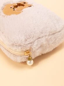 1个米色毛绒饼干可爱小狗大容量柔软八角形化妆包，适合女性和女孩，可作化妆包、护肤包、洗漱包、收纳袋、旅行必备、邮轮必备、宿舍必备、婚礼伴娘礼物、妈妈礼物、生日礼物、送给朋友和老师的礼物、家居装饰、浴室客厅卧室装饰、化妆品收纳整理包、化妆盒、旅行洗漱包、礼品收纳包、拉链配件收纳包、美甲包、女士礼物、圣诞礼物、女士礼物创意