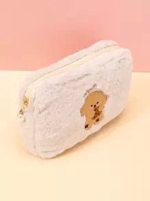 1个米色毛绒饼干可爱小狗大容量柔软八角形化妆包，适合女性和女孩，可作化妆包、护肤包、洗漱包、收纳袋、旅行必备、邮轮必备、宿舍必备、婚礼伴娘礼物、妈妈礼物、生日礼物、送给朋友和老师的礼物、家居装饰、浴室客厅卧室装饰、化妆品收纳整理包、化妆盒、旅行洗漱包、礼品收纳包、拉链配件收纳包、美甲包、女士礼物、圣诞礼物、女士礼物创意