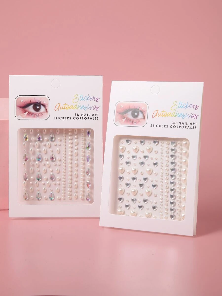 Party Joy 2 Miếng 3D Love Hình dạng Trân châu Cơ thể Hình dán Hình dán tóc Mắt Góc Hình dán Mặt Hình dán Hình xăm dán tạm thời - Nhiều màu - Xem 1