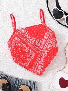 SHEIN Girls Paisley Print Bandana Cami Top - Red - View 1