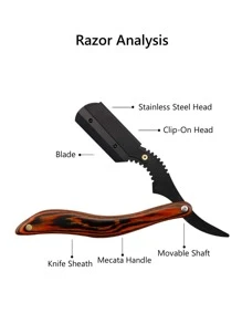 Prosta brzytwa fryzjerska, 1 szt. Drewniana rączka ze stali nierdzewnej Profesjonalna brzytwa dla kobiet i mężczyzn bez ostrzy - Brązowy - Zobacz 4