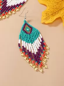 1雙波西米亞風格鳳凰尾巴有圖案串珠耳環手工帶彩色珠子適用於女士日常穿著 - 彩色 - 查看 3