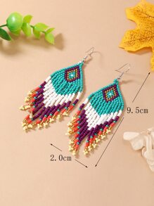 1雙波西米亞風格鳳凰尾巴有圖案串珠耳環手工帶彩色珠子適用於女士日常穿著 - 彩色 - 查看 4