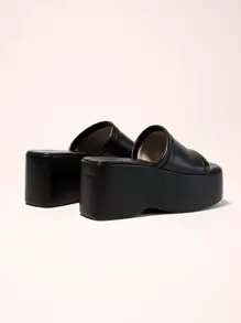 Women's Square Toe Platform Wedge Heel Summer Mule Sandals, Sexy Casual Peep Toe Slip-On Breathable Leather