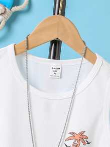 SHEIN Tween Boy椰子樹印花背心和短褲