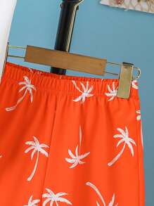 SHEIN Tween Boy椰子樹印花背心和短褲