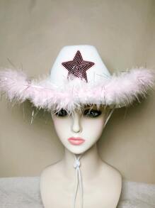 Sequin Star & Feather Decor Cowboy Hat - Multicolor - View 2