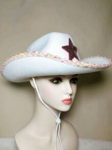 Sequin Star Decor Cowboy Hat - Multicolor - View 3
