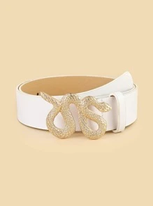 Men Snake Buckle Belt - White - View 1