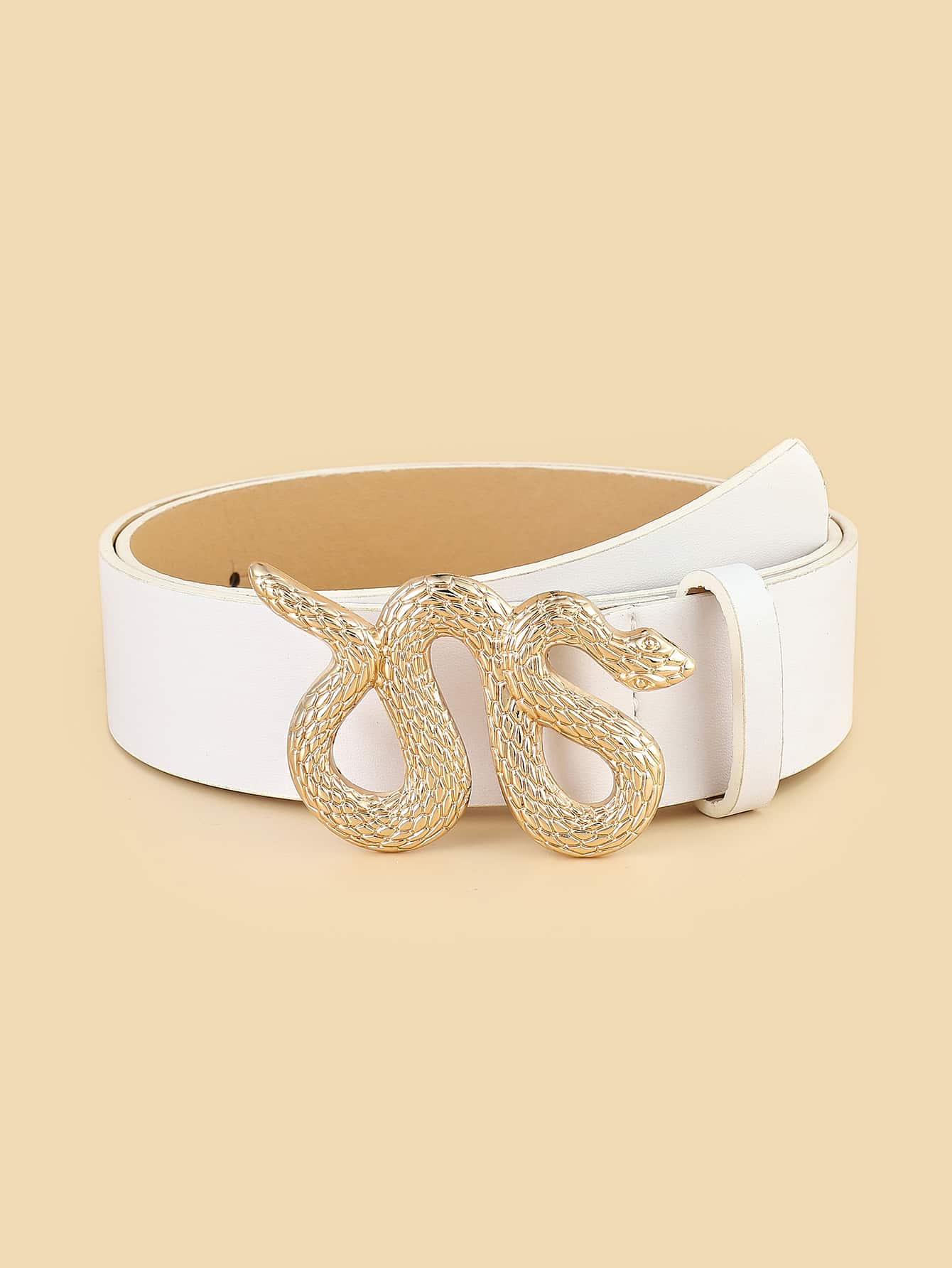 Men Snake Buckle Belt - White - View 1