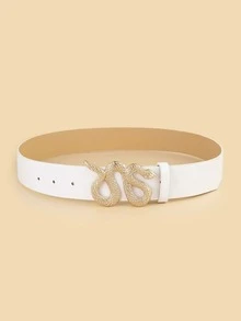 Men Snake Buckle Belt - White - View 2