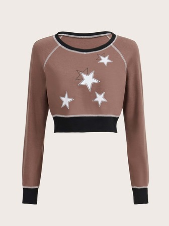 Sudadera crop con estampado de estrella de manga raglán