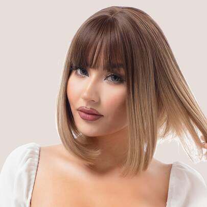 Ombre Short Straight Synthetic Wig With Bangs