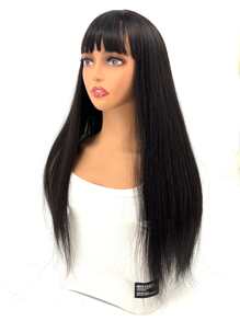 tóc giả tổng hợp dài thẳng có mái - màu đen - Xem 6