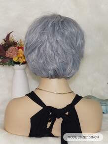 老女士角色扮演假髮帶劉海直筒灰色短合成纖維無膠耐熱纖維頭髮高密度奶奶角色扮演假髮學校萬聖節耶誕節裝配件和1入組假髮帽 - 灰色 - 查看 2
