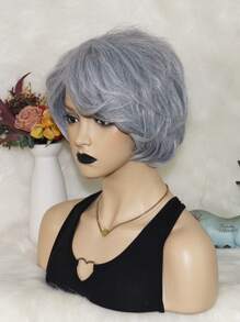 老女士角色扮演假髮帶劉海直筒灰色短合成纖維無膠耐熱纖維頭髮高密度奶奶角色扮演假髮學校萬聖節耶誕節裝配件和1入組假髮帽 - 灰色 - 查看 3