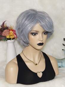 老女士角色扮演假髮帶劉海直筒灰色短合成纖維無膠耐熱纖維頭髮高密度奶奶角色扮演假髮學校萬聖節耶誕節裝配件和1入組假髮帽 - 灰色 - 查看 4