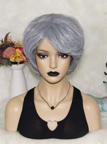 老女士角色扮演假髮帶劉海直筒灰色短合成纖維無膠耐熱纖維頭髮高密度奶奶角色扮演假髮學校萬聖節耶誕節裝配件和1入組假髮帽 - 灰色 - 查看 5