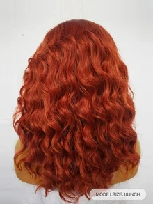 13*1.5 Synthetic Lace Front Wigs Medium Length Copper Red Natural Wavy Curly Lace Front Wig for Fashion Charming Women Daily Party Use Glueless Heat Resistant Fiber Hair 130% High Density 18 inch Loose Water Wave Free Part Natural Pre-Plucked Hairline HD Transparent Lace Wig & 1pc Wig Cap - Red - View 2