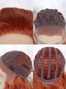 13*1.5 Synthetic Lace Front Wigs Medium Length Copper Red Natural Wavy Curly Lace Front Wig for Fashion Charming Women Daily Party Use Glueless Heat Resistant Fiber Hair 130% High Density 18 inch Loose Water Wave Free Part Natural Pre-Plucked Hairline HD Transparent Lace Wig & 1pc Wig Cap - Red - View 7