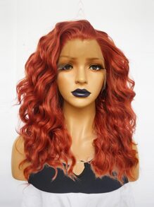 13*1.5 Synthetic Lace Front Wigs Medium Length Copper Red Natural Wavy Curly Lace Front Wig for Fashion Charming Women Daily Party Use Glueless Heat Resistant Fiber Hair 130% High Density 18 inch Loose Water Wave Free Part Natural Pre-Plucked Hairline HD Transparent Lace Wig & 1pc Wig Cap - Red - View 4