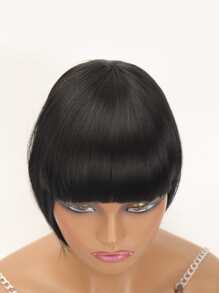 Short Straight Synthetic Hair Topper - Black - View 5