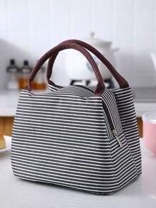 1pc Striped Print Lunch Bag - Black - View 1