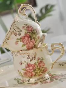1pc Floral Pattern Mug & 1pc Saucer & 1pc Spoon - Multicolor - View 5